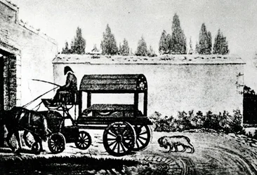 Mozarts kiste fulgt af en hund, ca. 1791